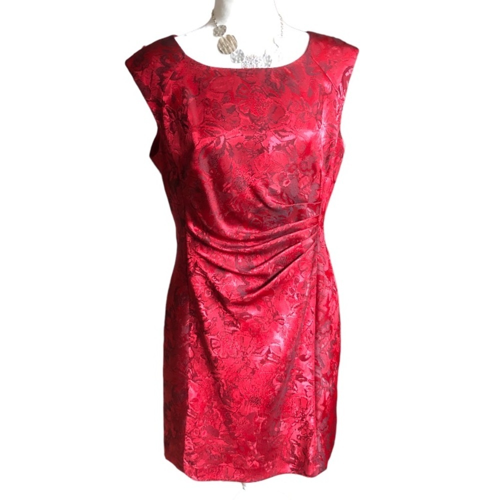Tahari Red Floral Brocade Dress